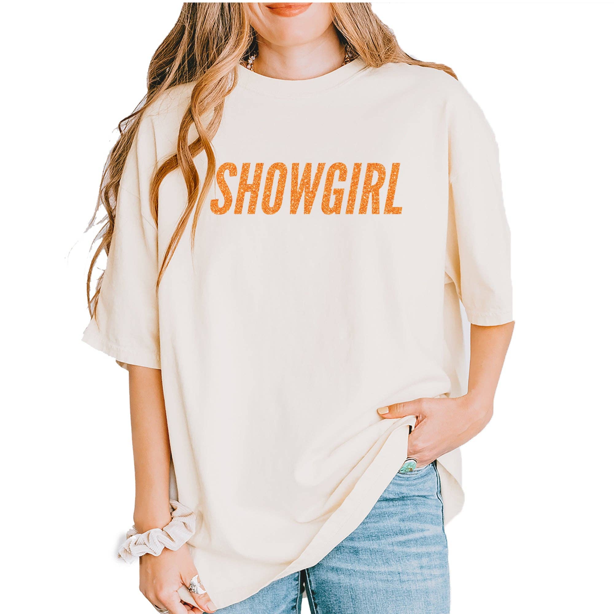 Expression Tees - Vente T-shirt sérigraphié – femme - T-shirt unisexe vintage doux à paillettes orange Showgirl5