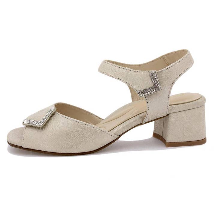 Ruskindssandal med hæl Metal Beige 250288 for engroshandel hos PieSanto