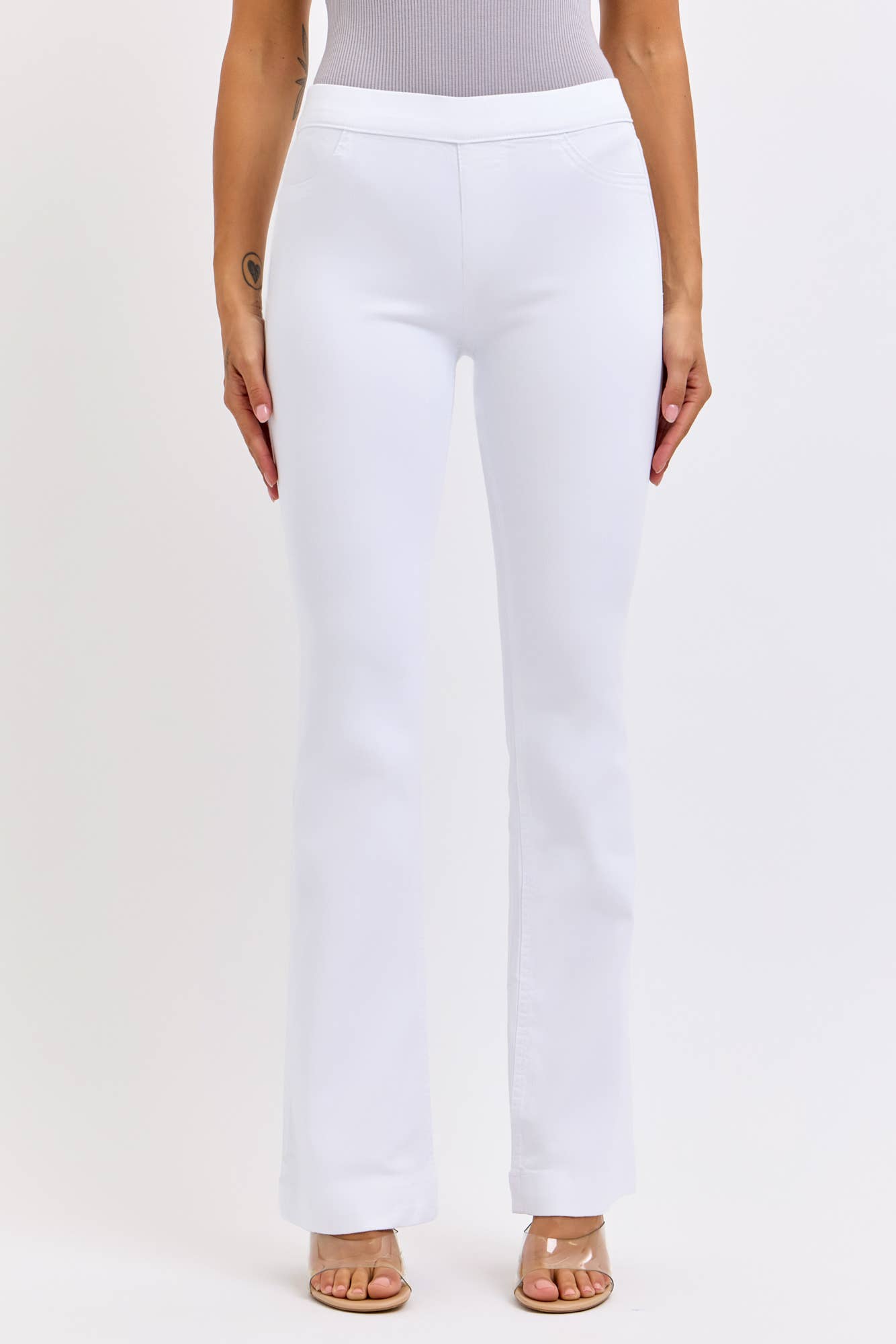 Cello Jeans - Wholesale Jeans - Women's - White Mid Rise Flare Jegging (open pack) [C35324WHT sbs]0