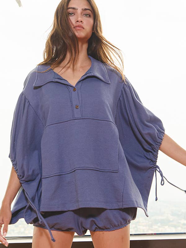 BUCKETLIST - Wholesale Tunic - Women's - T2195 Oversized Drawstring Tie Sleeves Detail Solid Top