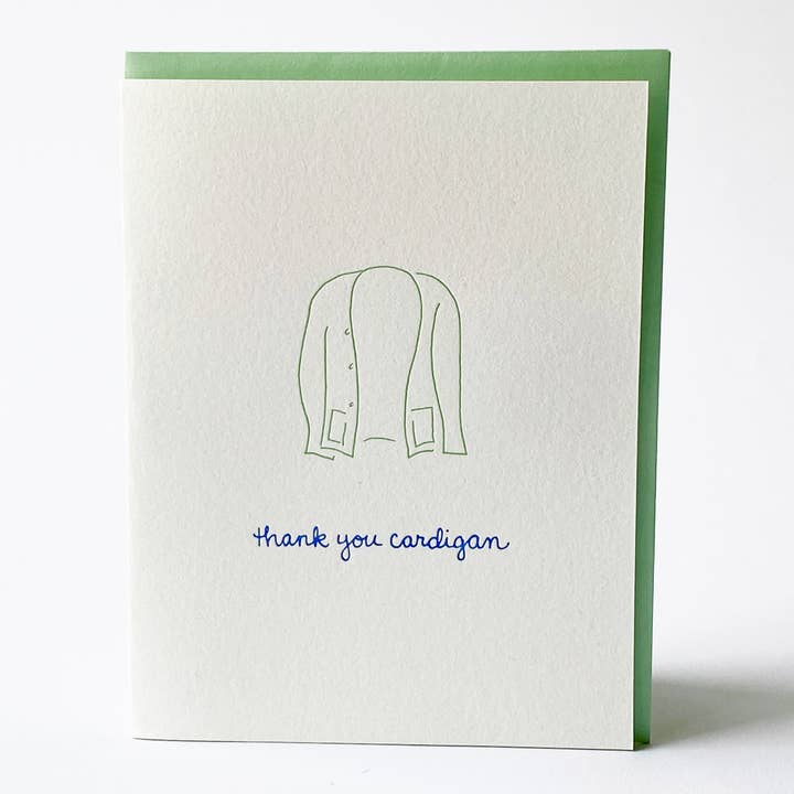 Thank You Cardigan Greeting Card for wholesale by Albertine Press