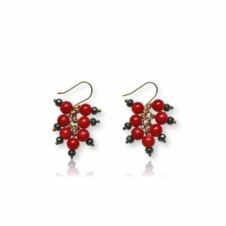 Hematite Red Coral Clustered Earring for wholesale by IST Jewelry