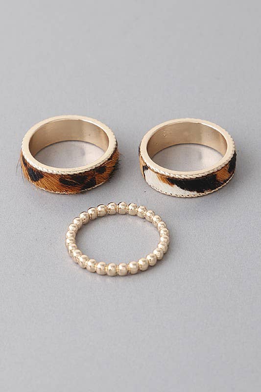 Lemon Tree - Wholesale Jewelry Set - Animal Print Band N Bead Rings Set1