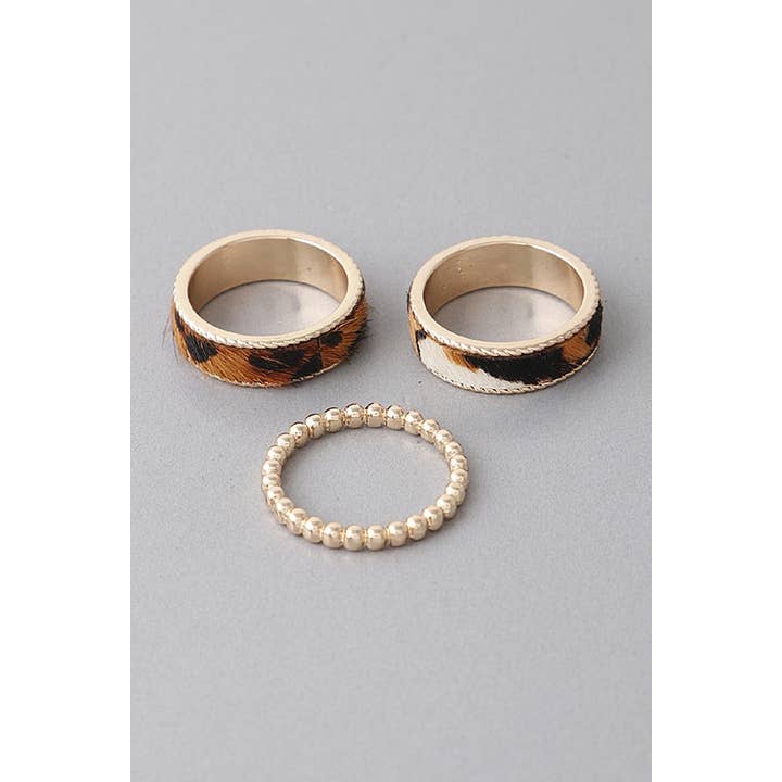 Lemon Tree - Wholesale Jewelry Set - Animal Print Band N Bead Rings Set1