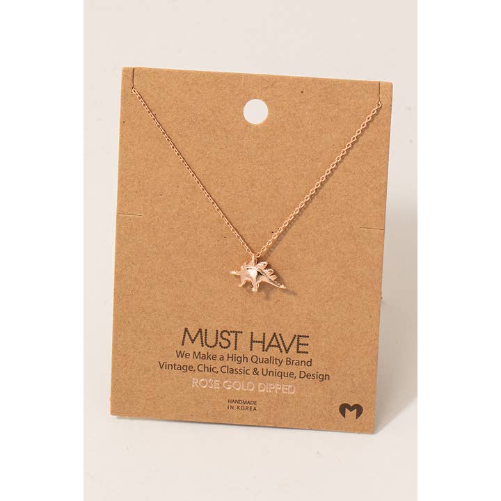 Fame Accessories - Wholesale Pendant/Charm Necklace - Gold Dipped Stegosaurus Dinosaur Pendant Necklace2