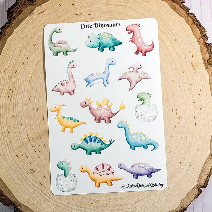 Sakura Design Gallery - Vente Autocollant - Enfant et bébé - Feuille d'autocollants de dinosaures mignons, autocollants pour planificateur et album de scrapbooking0