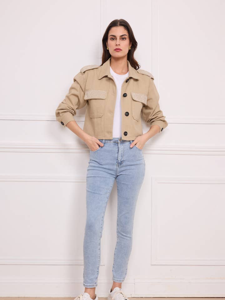 Cotton jacket with rhinestones - K3364 for wholesale by SOFTY