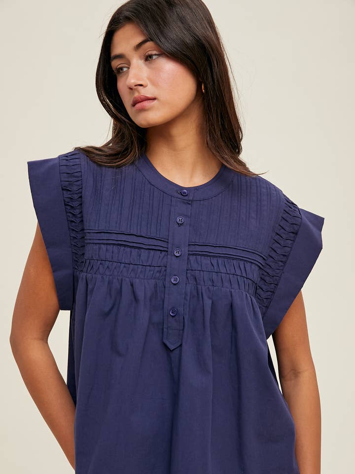 PINTUCKED CAP SLEEVE BLOUSE / WL25-10456 for wholesale by Wishlist Apparel