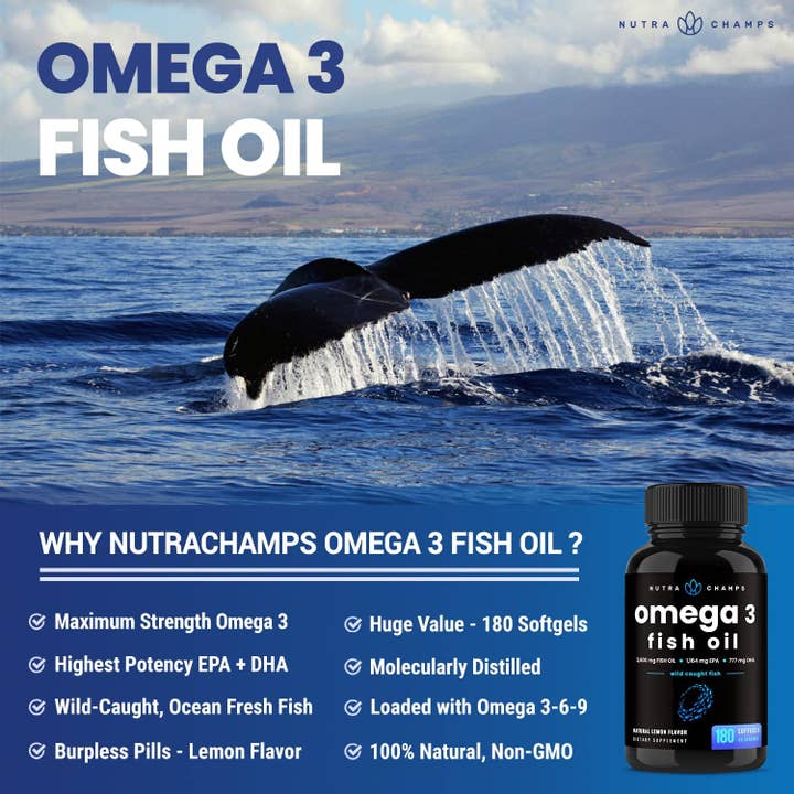 NutraChamps - Wholesale Oral Supplement/Vitamin - Omega 3 Fish Oil Supplements 3600mg with EPA & DHA