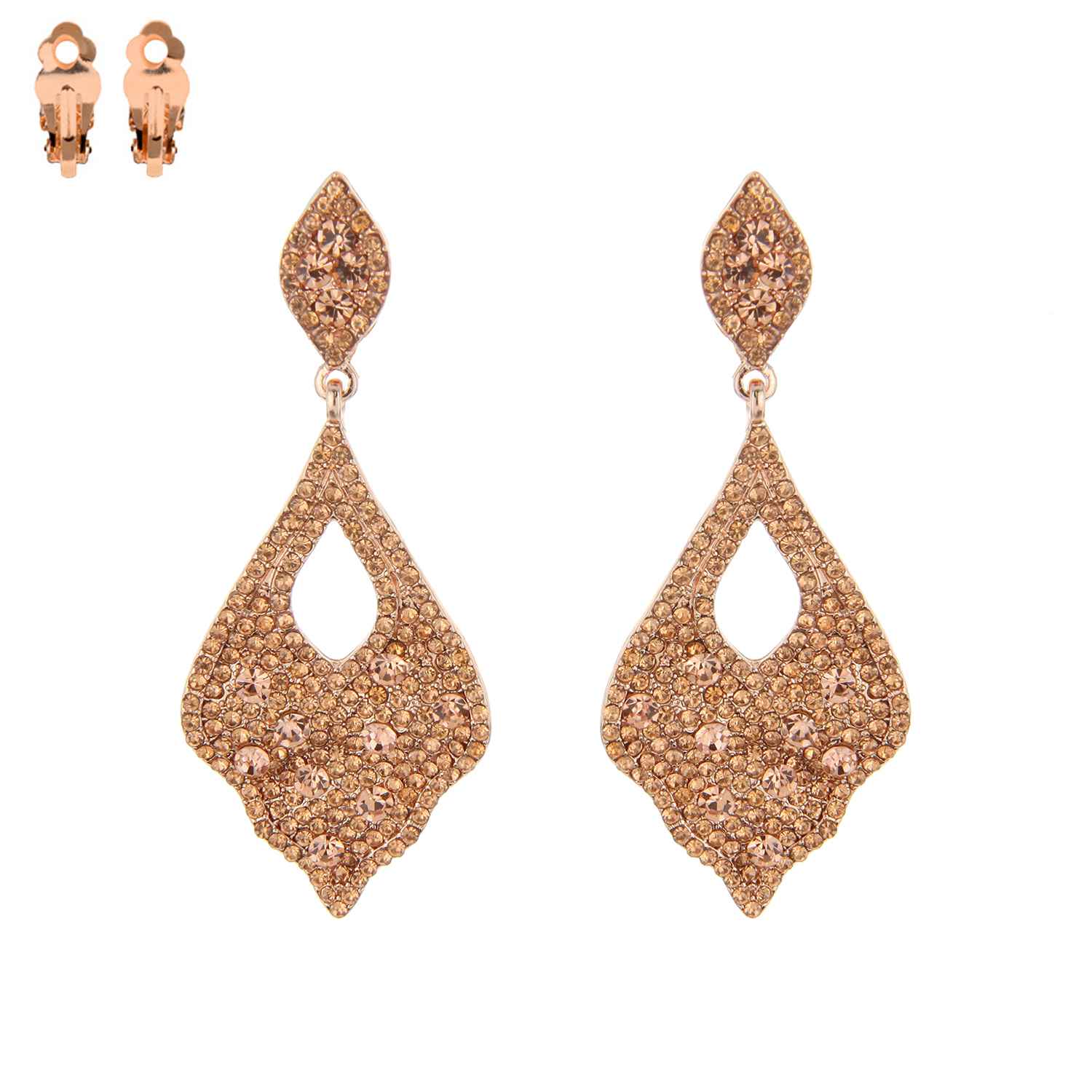 SP Sophia Collection - Wholesale Clip-On Earrings - Crystal Pave Scalloped Teardrop Clip On Earrings1