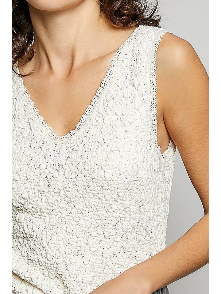 Pol Clothing - Vente Haut en maille – femme - Haut en maille sans manches à encolure en V avec bordure en dentelle12