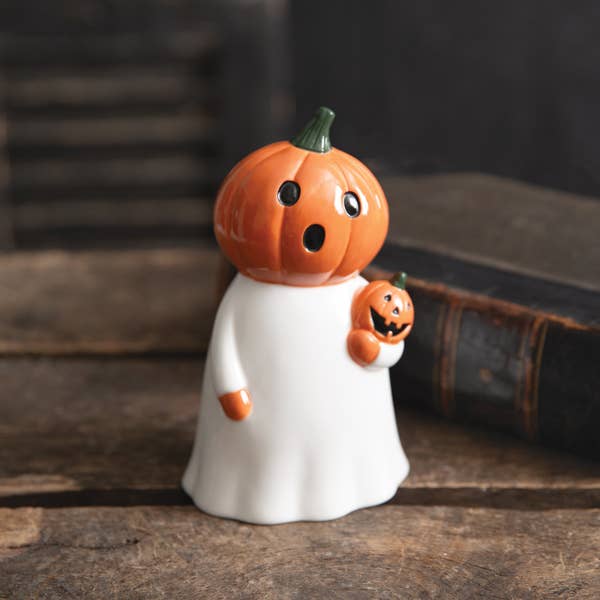 Wholesale LED Surprised Pumpkin Ghost Figurine for your