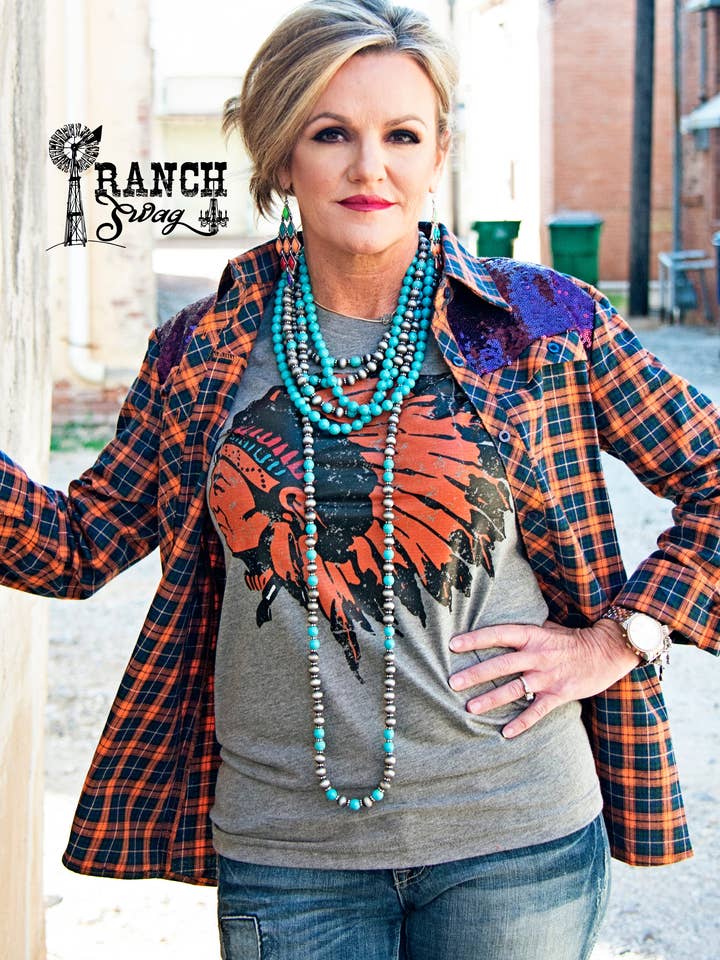 LAT gray Nocona Indian Chief Graphic T-Shirt for wholesale on Faire