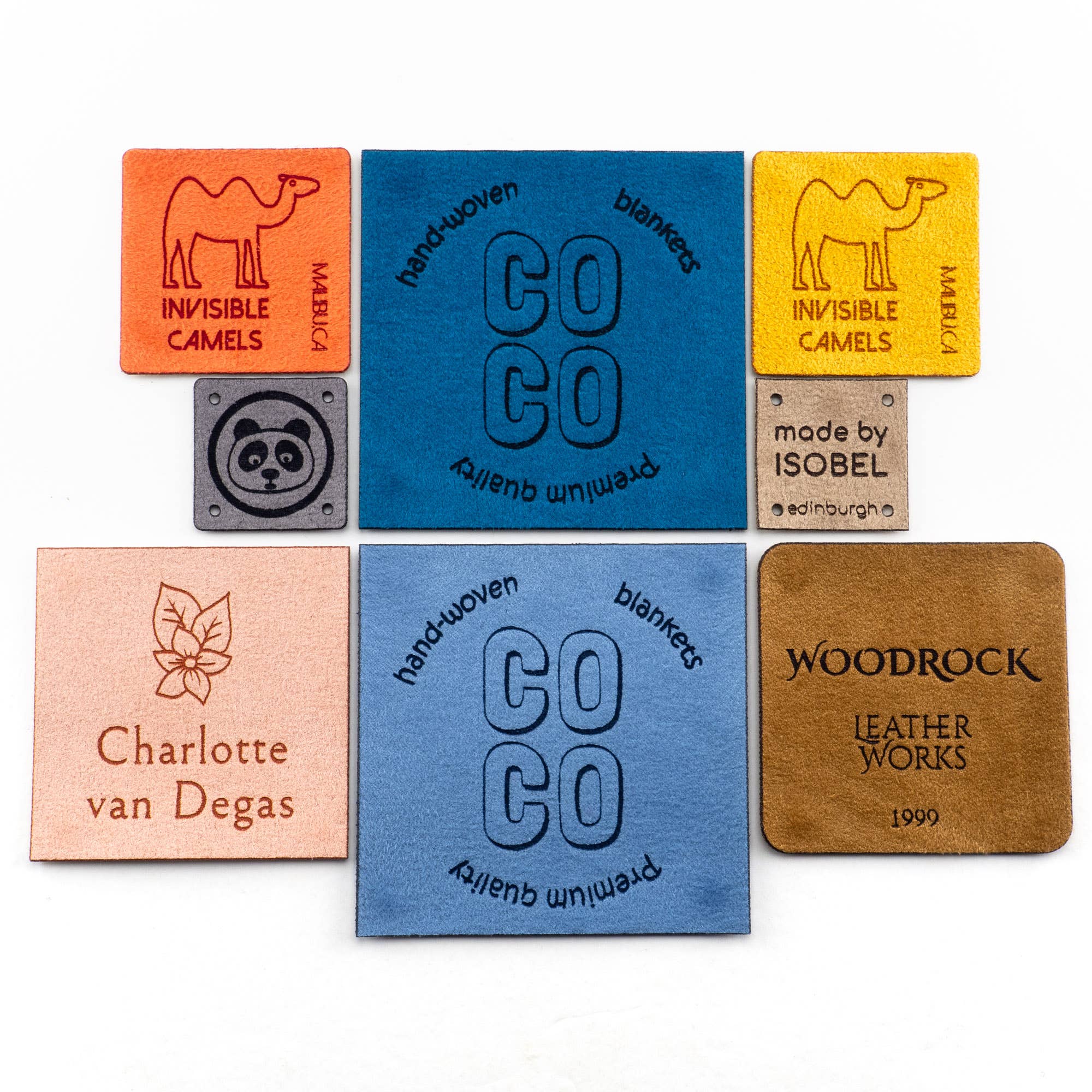 minimize custom tags - Wholesale Knitting/Crochet Supplies - Custom Square Faux Suede Labels for Branding and Promo13