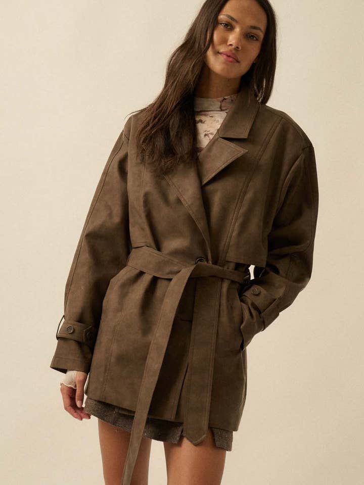 Trenchcoat van imitatieleer met riem, halflang voor wholesale door Promesa USA