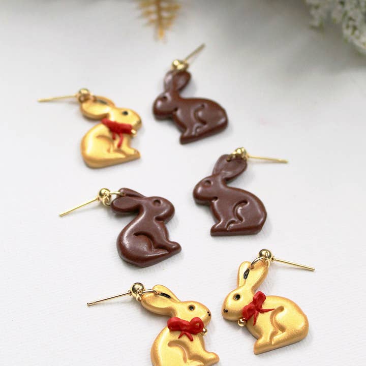Studio Niani - Wholesale Dangle Earrings - Chocolate Bunny Earrings, Easter Earrings, Gold & Brown5