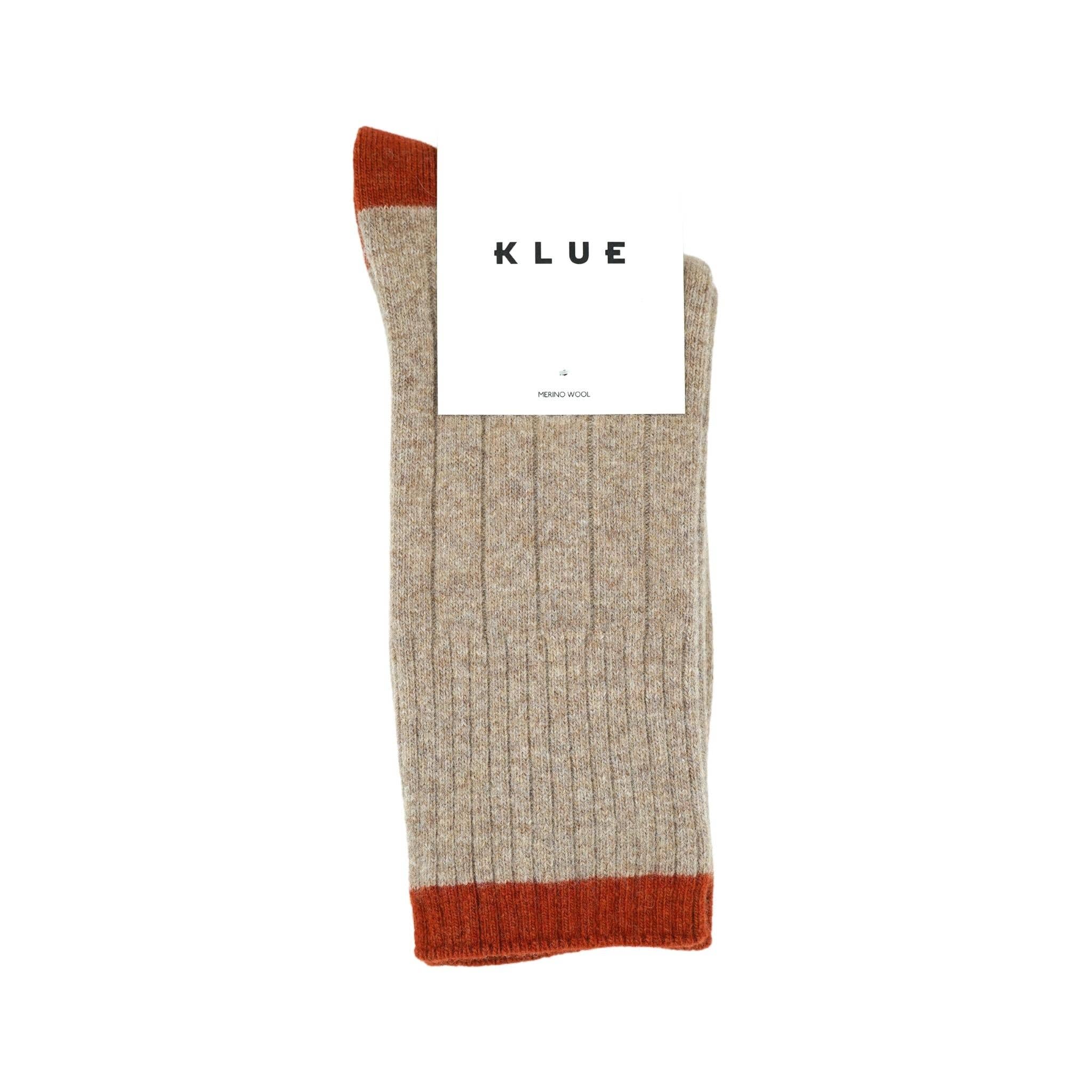 KLUE - Wholesale Socks - Unisex - KLUE merino wool banded socks | Beige and orange1