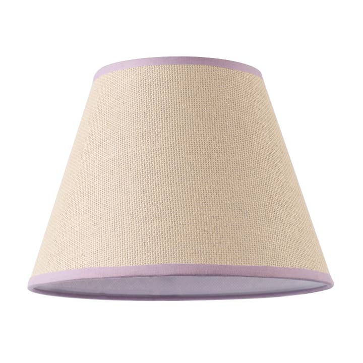 Traditional Rattan Tweed Lamp Shade with Lilac Cotton Fabric Trims for wholesale by Happy Homewares