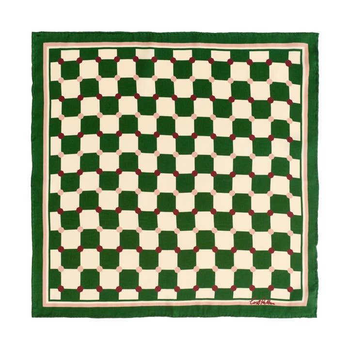 Verde Fazzoletto da taschino in seta «Checkerboard» - Verde in vendita all'ingrosso su Faire0