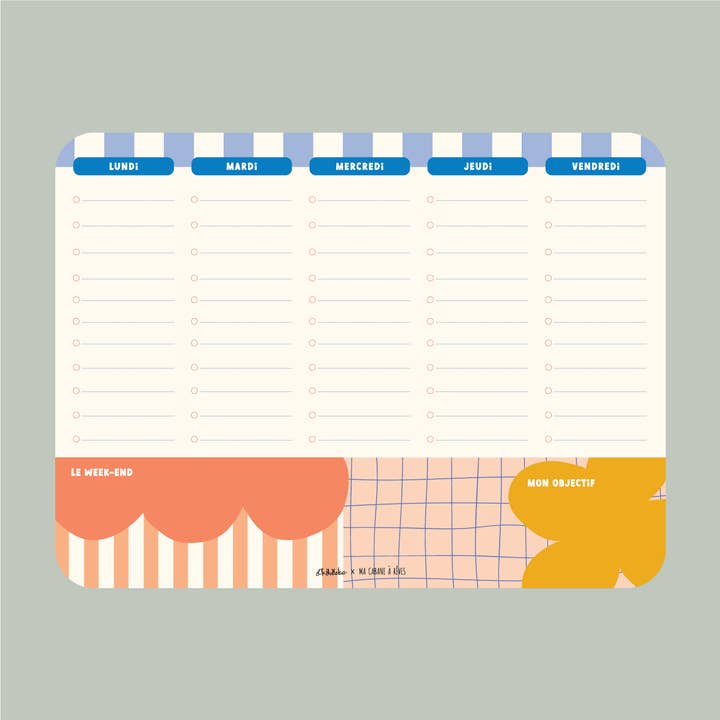 Magnetic weekly planner Taxi Brousse Casual for wholesale by Ma Cabane à Rêves