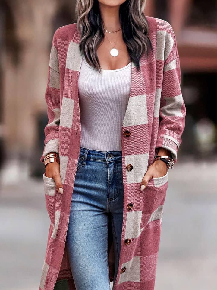 Manteau long boutonné à carreaux SZ1-JK1126 pour la vente par eLook