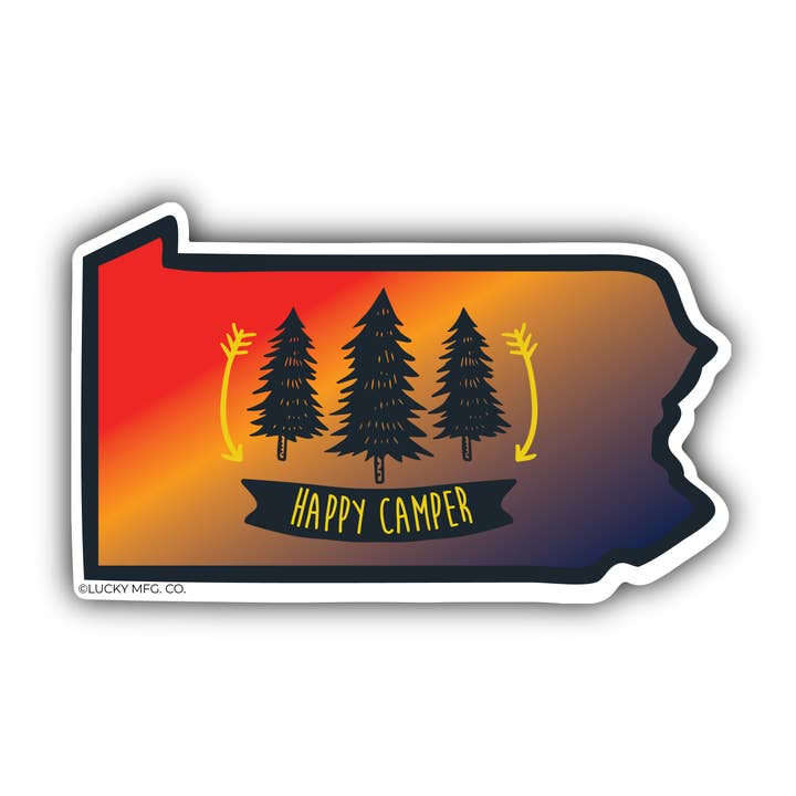 Adhesivo de vinilo «Happy Camper» Pennsylvania para venta al por mayor de Lucky Mfg. Co.