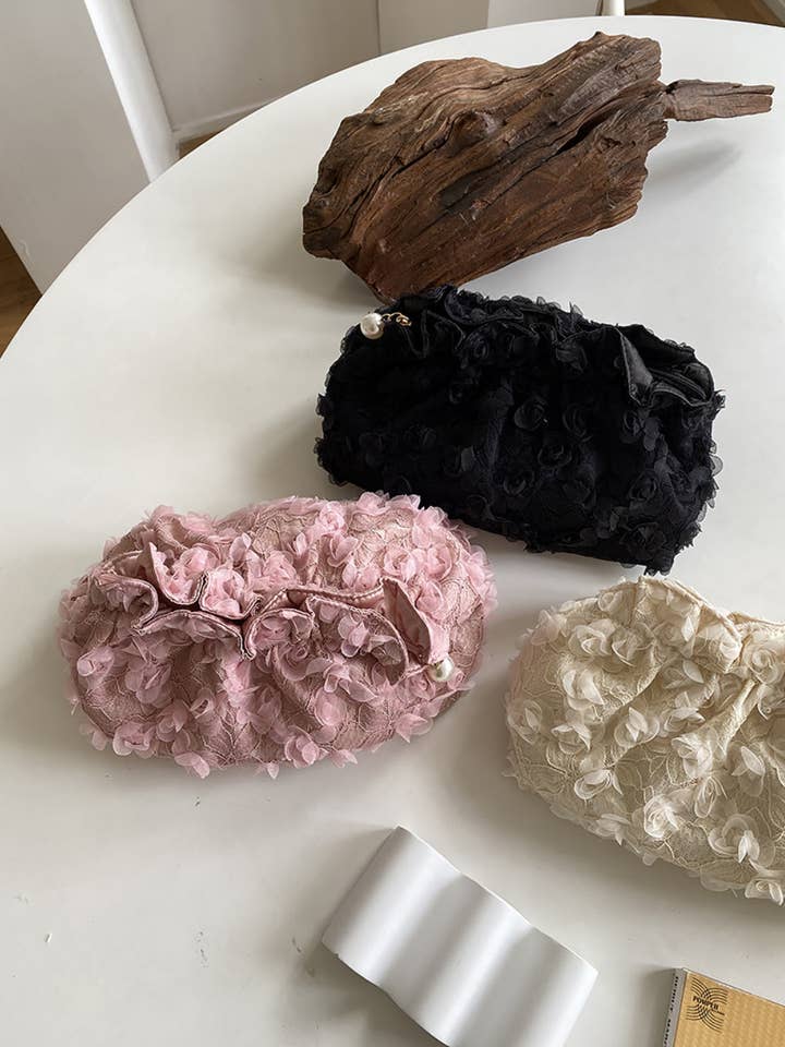 Flower Lace Pearl Cosmetic Bag DPCB1 for wholesale by Dipped Shop