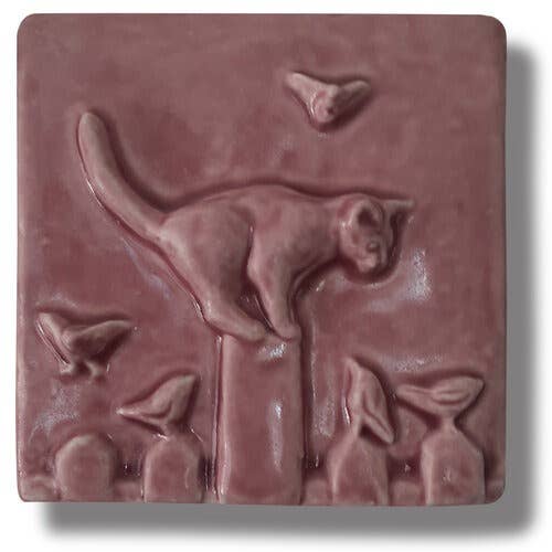 Whistling Frog Tile Inc. – Großhandel Wandfliesen – Kunstfliese „Katze auf Zaun“, ideal als Geschenk für Katzen, Purr Meow5