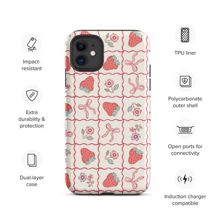 CrescentCatCo - Wholesale Phone Case - Women's - Coquette Girly Strawberry and Bow iPhone Case2