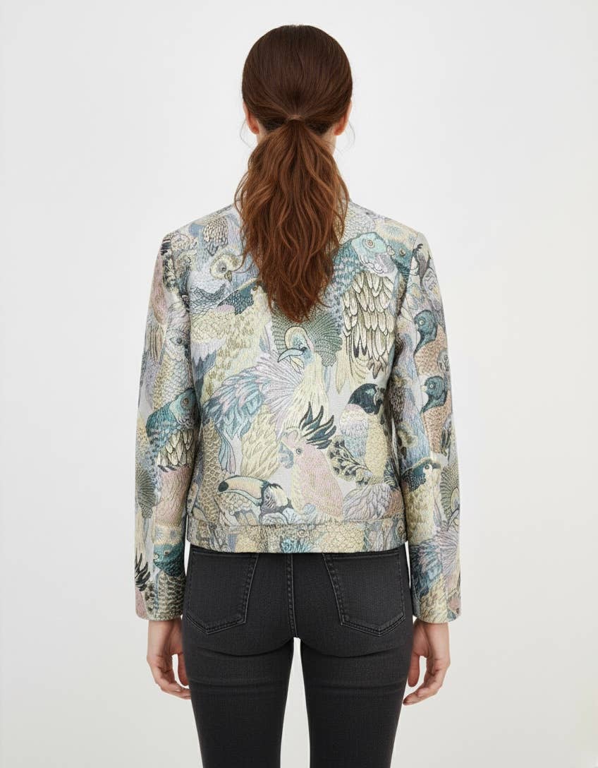 KZELL PARIS - Vendita all'ingrosso Giacca - Donna - Giacca con motivo jacquard metallico a uccelli multicolori6