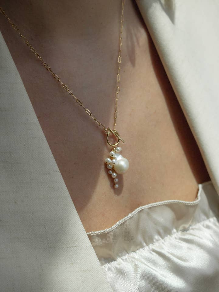 Opalescent Pearl Cluster Toggle Necklace for wholesale by Christine Elizabeth Jewelry