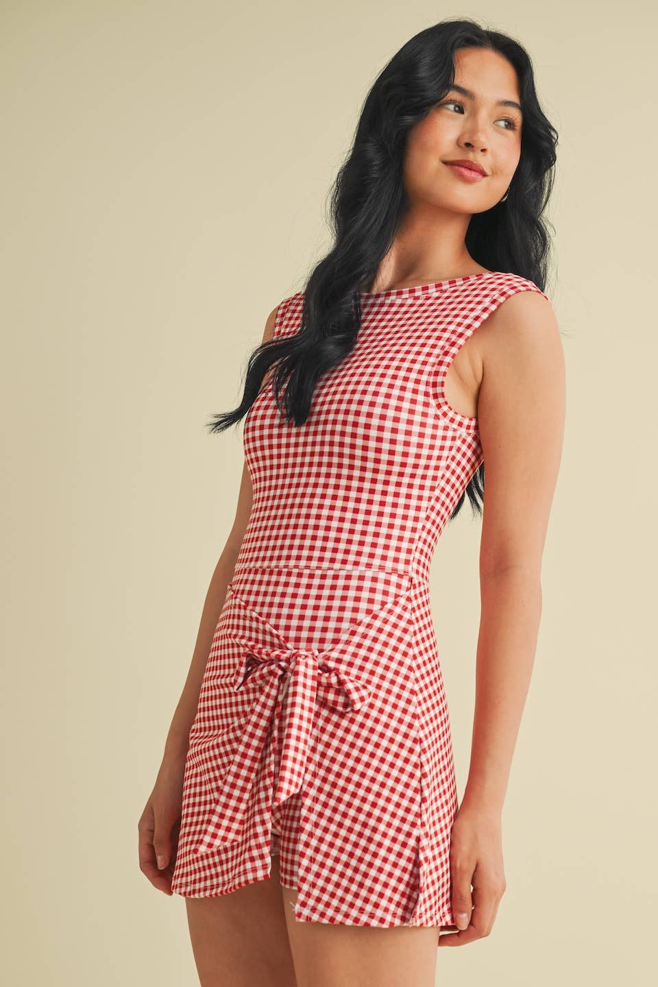 KIMBERLY C - Wholesale Athletic Dress - Women's - Gingham Print Sleeveless Wrap Tie Front Dress 37