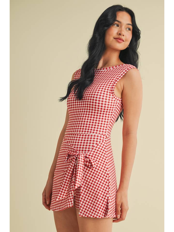 KIMBERLY C - Wholesale Athletic Dress - Women's - Gingham Print Sleeveless Wrap Tie Front Dress 37