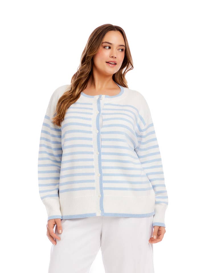 Plus Size Stripe Cardigan Sweater for wholesale by Karen Kane