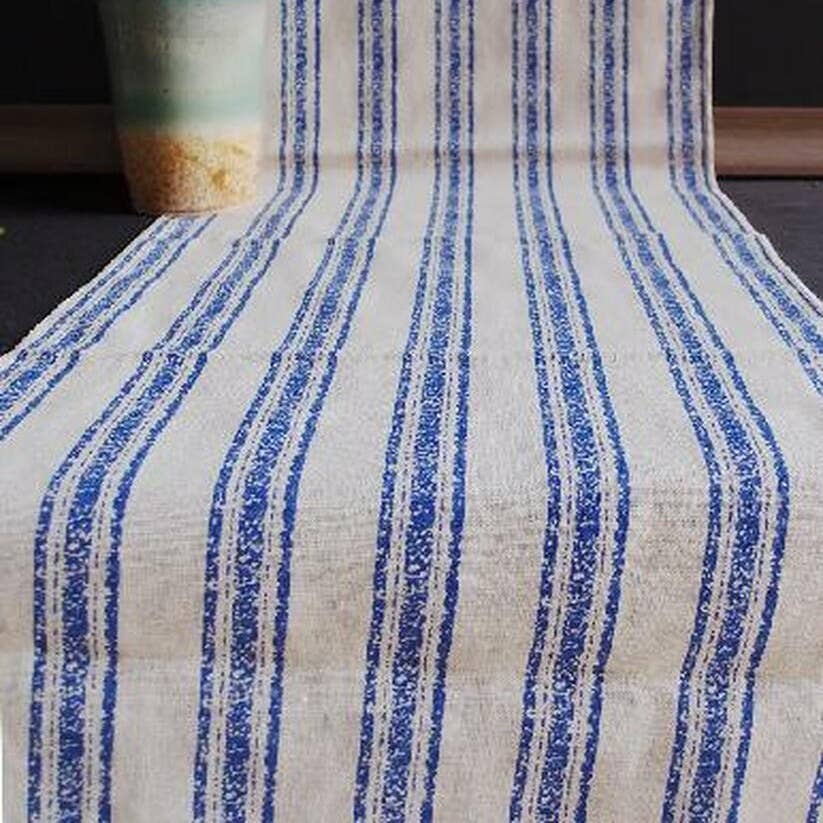 Packaging Decor – wholesale Table runner – Rustic Blue Striped Linen Table Runner 14" wide1