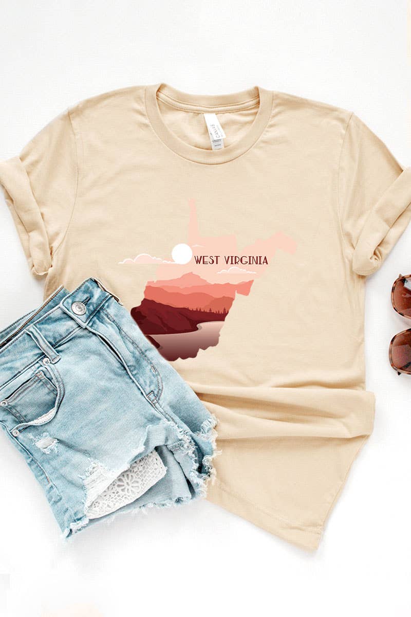 COLORBEAR - Wholesale Screen Printed T-Shirt - Women's - West Virginia STATE LANDSCAPE UNISEX SHORT SLEEVE2