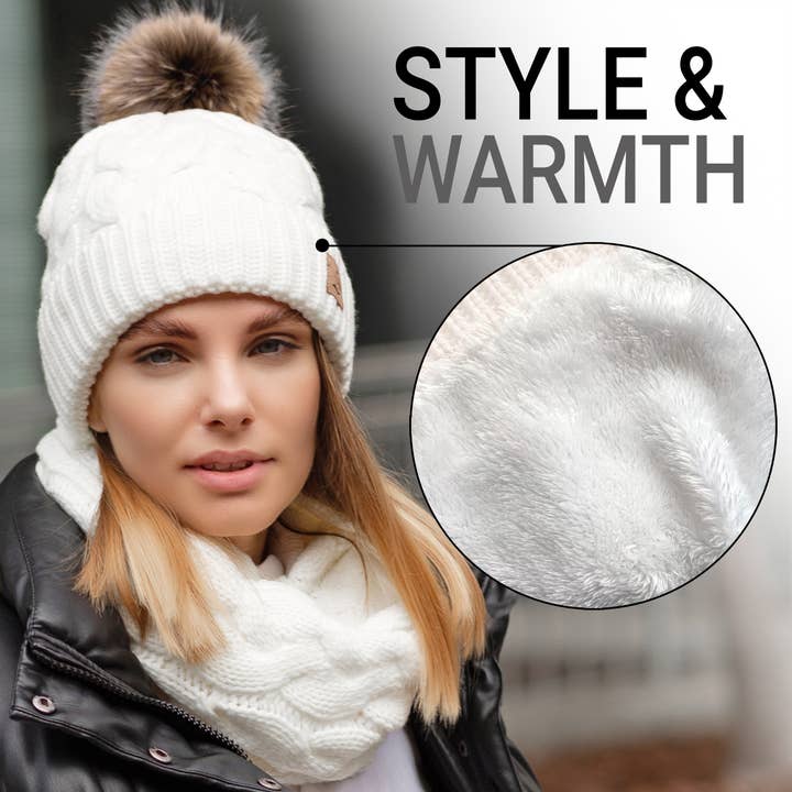 Winter Hat Scarf Set Women Pom Pom Warm Infinity Beanies Hat for wholesale by Lelaffet