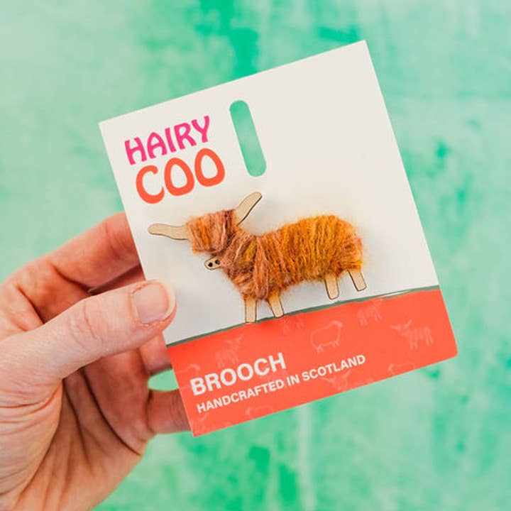 Handmade Highland Cow Brooch - Born and Bred in Scotland for wholesale by Hairy Coo