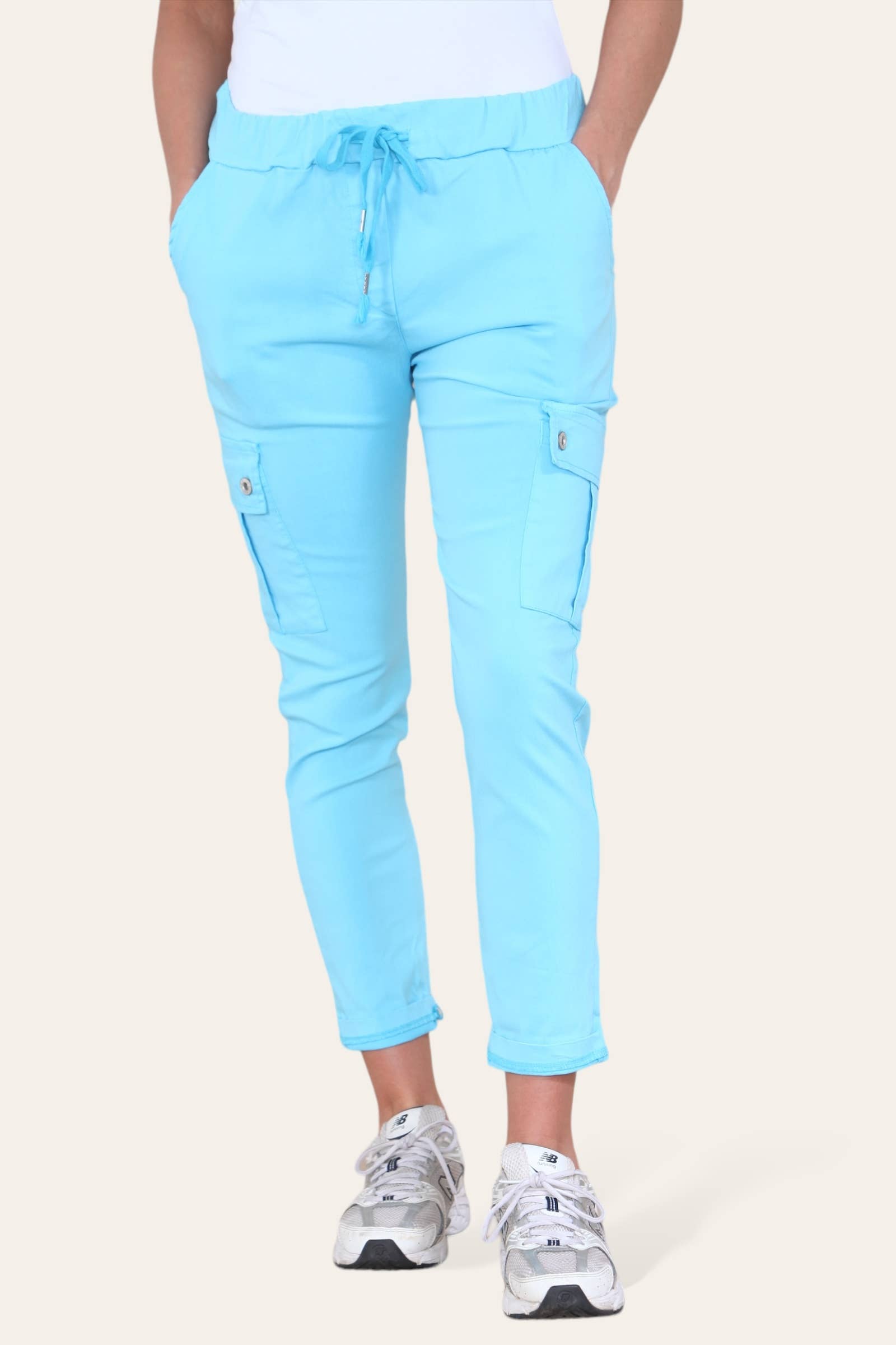 Kurt Muller – wholesale Pants – Women's – Plain Cargo Stud Pocket Bi-Stretch Magic Trousers48