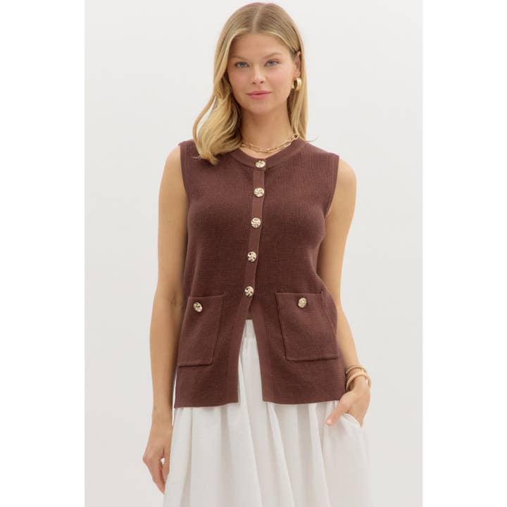 Colete de malha sem mangas em malha sólida por atacado de STYLE USA