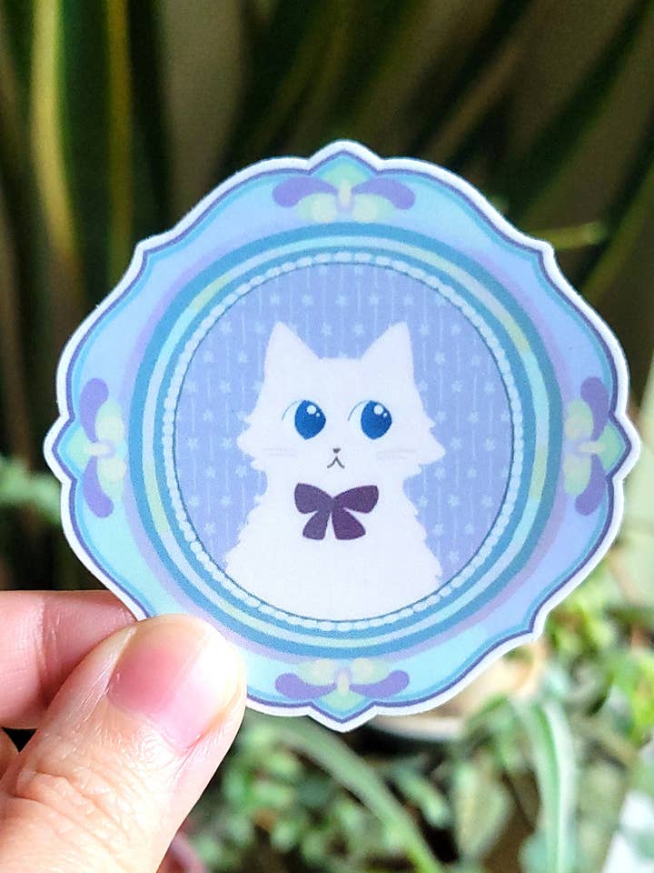 Vintage White Cat Sticker for wholesale by Ting Draws