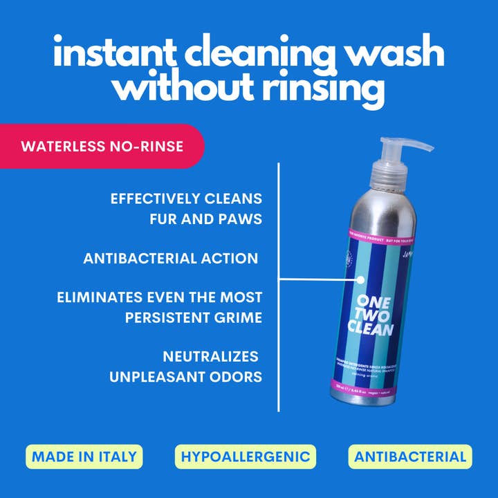 JAMPY - Vendita all'ingrosso Shampoo - Cani - One Two Clean - Gel Detergente per Cani Senza Risciacquo 98% Naturale