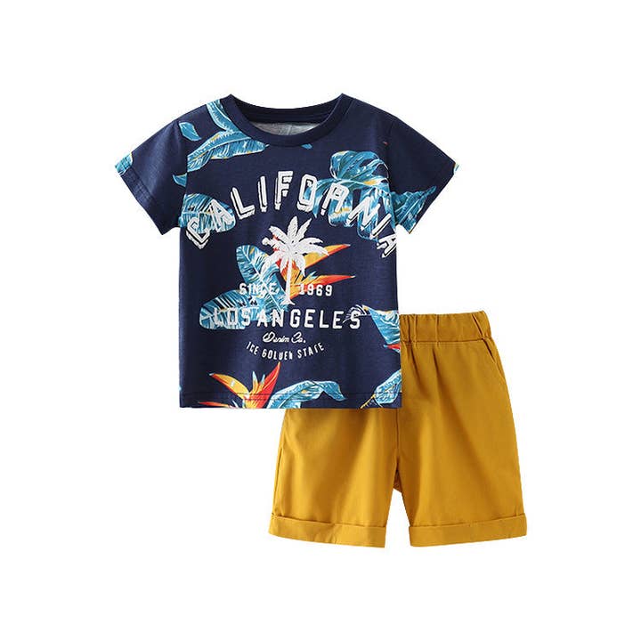Summer Baby Kids Cool Leaves and Letters Pattern T-shirt and Shorts Clothing Set for Boys for wholesale by MyKids-USA®