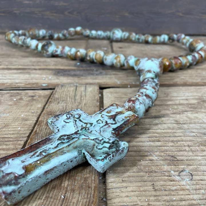 My Amigos Imports - Vente Collier de prière en perles - Grand chapelet en argile Trinity - 31-35 pouces - Grand - Turquoise - 20 $3