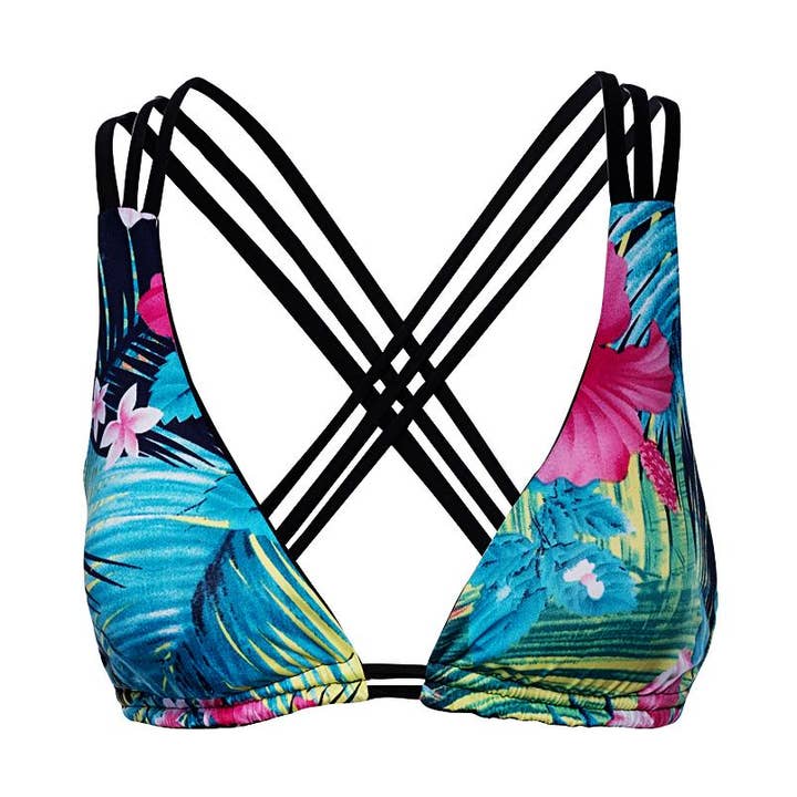 Stromboli Cross Back Top: Tropical Flower for wholesale by BiancaBikinis