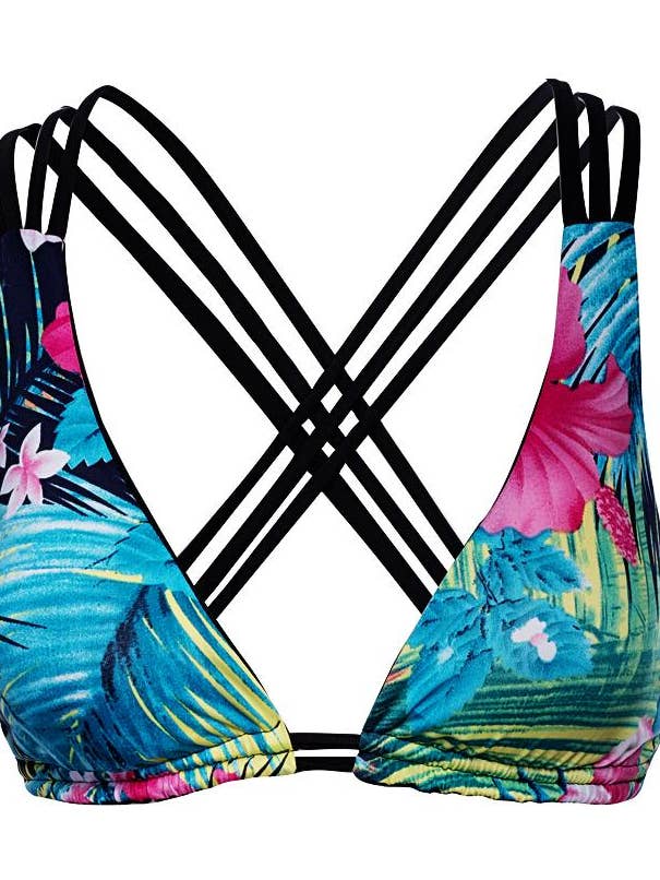 BiancaBikinis - Wholesale Swim Top - Women's - Stromboli Cross Back Top: Tropical Flower0