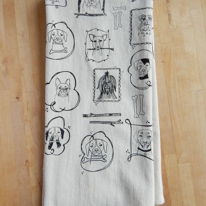 Dog Kitchen Towel, Handprinted Cotton Kitchen Towel for wholesale by The High Fiber