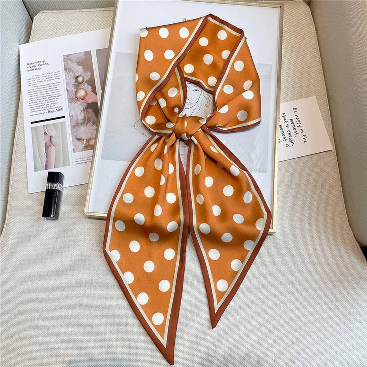 ACCITY - Wholesale Head Scarf - Women's - POLKA DOT SIMPLE GEOMETRIC LONG SILK HEAD SCARF_CWASC15194