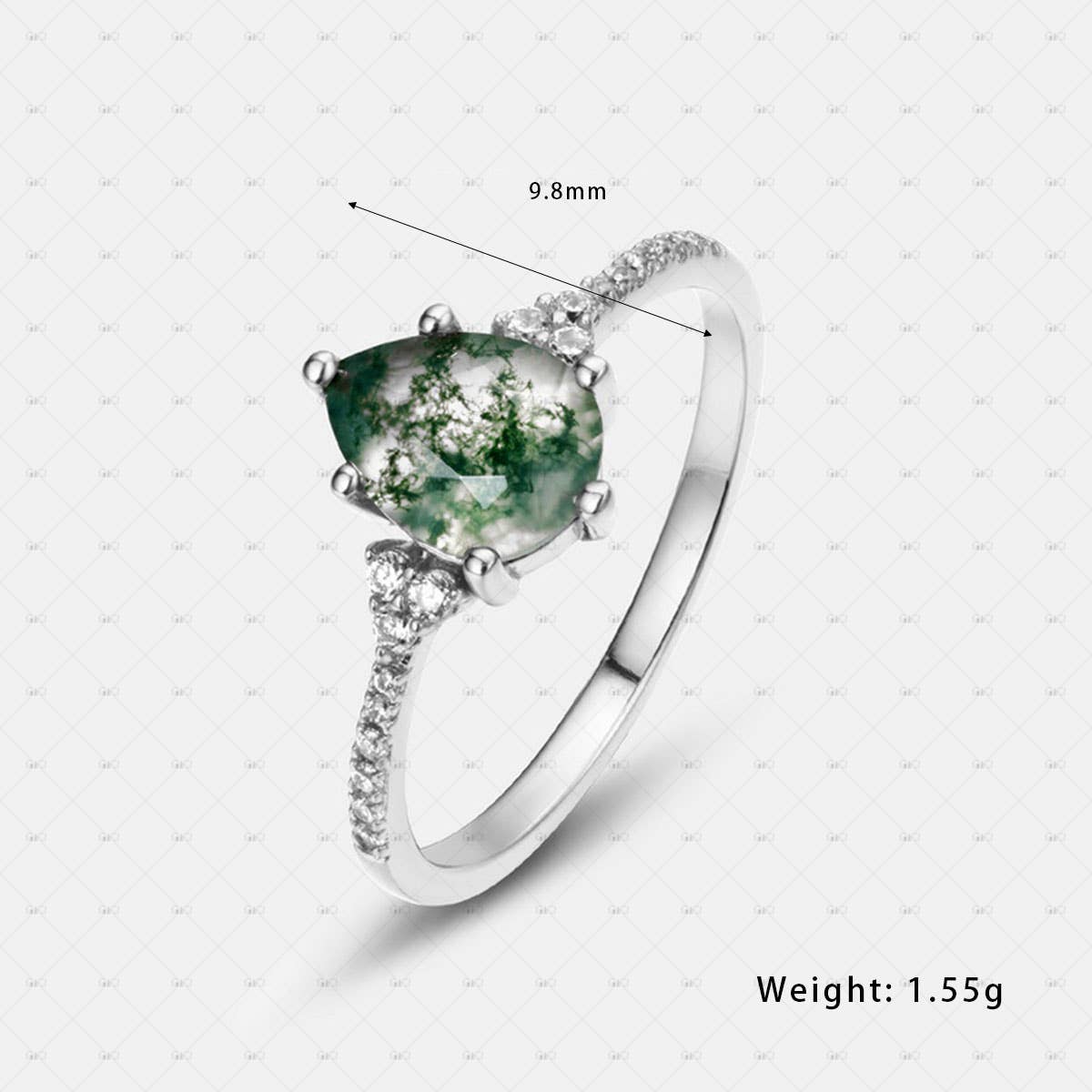 Gioiellin - S925 Silver Jewelry - Venta al por mayor Anillo con gemas - Anillo de Plata de Ley S925 con Ágata Musgosa en Forma de Gota3