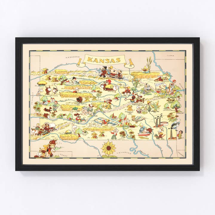 Vintage Map of Kansas 1935 for wholesale by Ted's Vintage Art